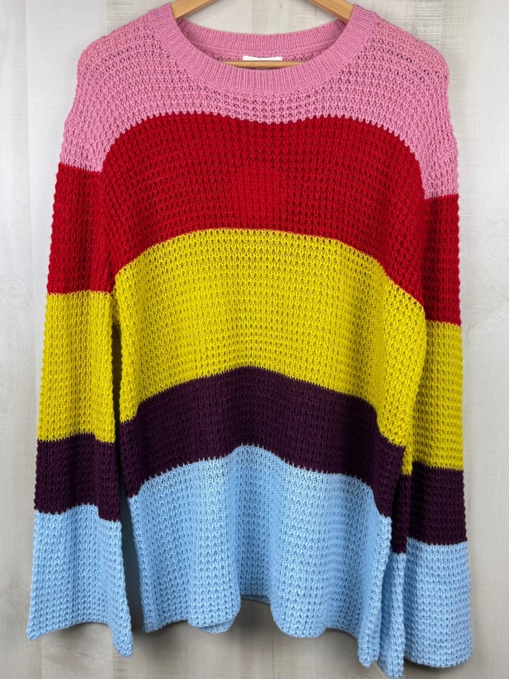 NWT Umgee Women’s Colorblock Striped Sweater Bell Sleeves Bright Large
